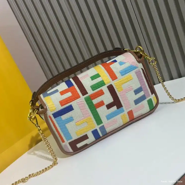 Affordable Motif Multi Baguette Bag Fendi In Canvas Mini Beige FF 0322